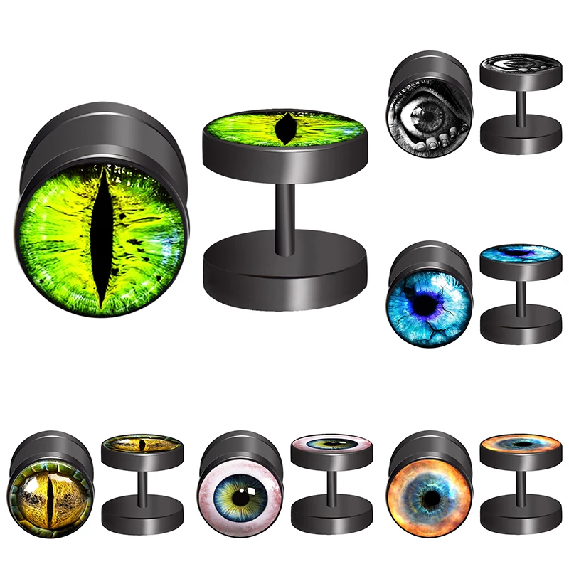 

6Pair/lot Eyeball Black Fake Ear Gauge,Plugs and Tunnels,Fake Piercing Expander Stretcher, Punk Earring Gift For Man