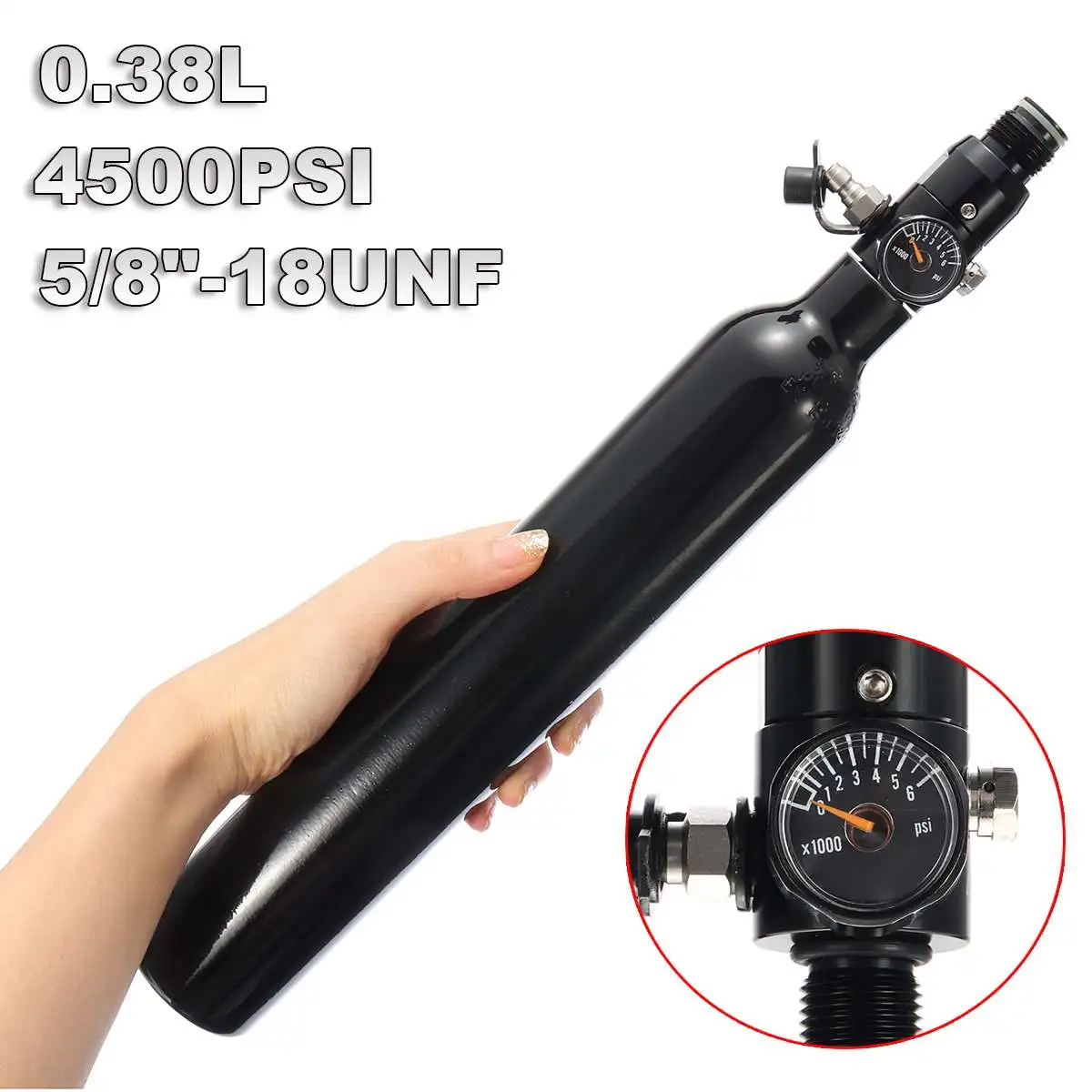 

3000psi Paintball PCP Cylinder Tank 0.38L High Compressed Air Bottle with Regulator