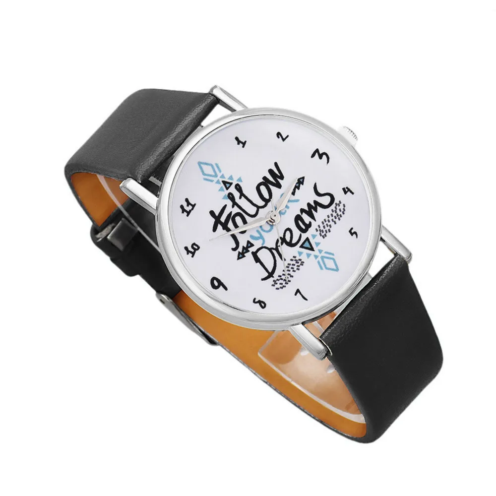 Идеальный подарок, женские часы, следуют за словами мечты, узор, кожа, кварцевые часы, Levert relógio feminino# yl