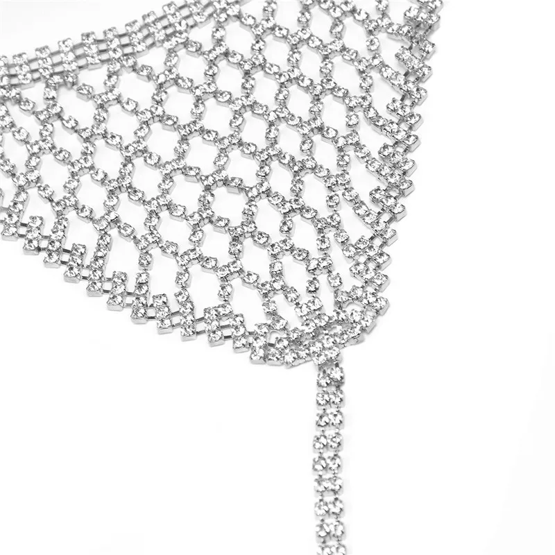 AKYZO 2017 Summer Luxury Rhinestone Crop Top Shining Fashion Handmade Metal Adjustable Chains Backless Vest Sexy Beach Tank Tops