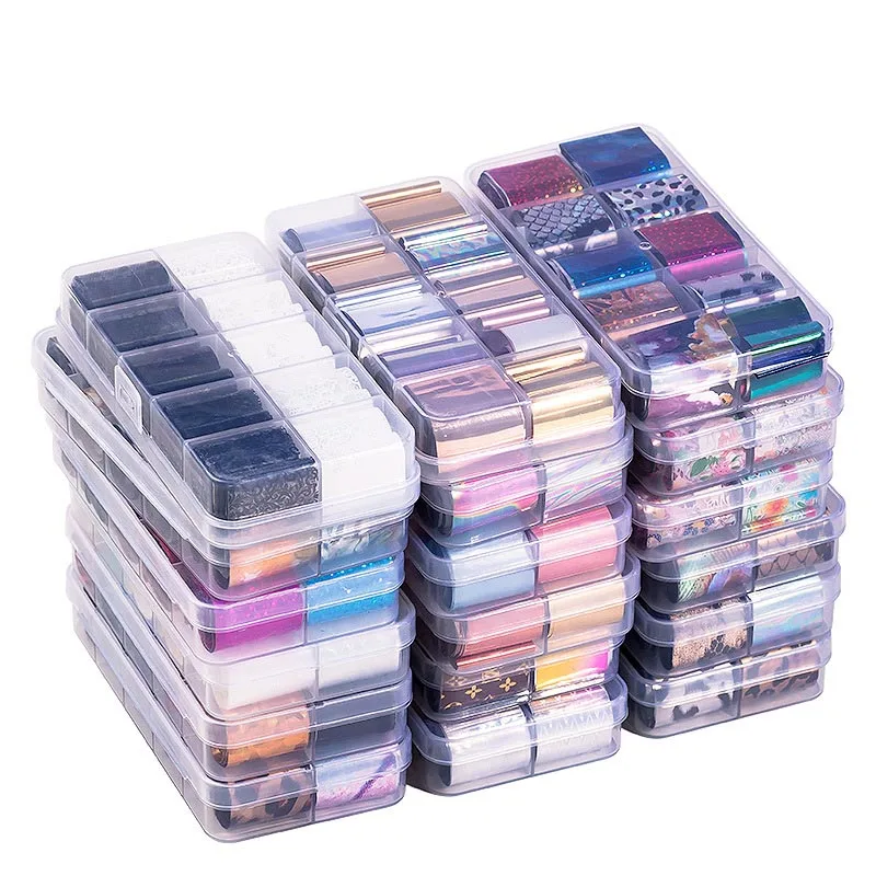 

10 Design/set 2.5*100cm Holographic Nail Art Transfer Foil Stickers Paper Starry AB Color UV Gel Wraps Nail Adhesive Decals