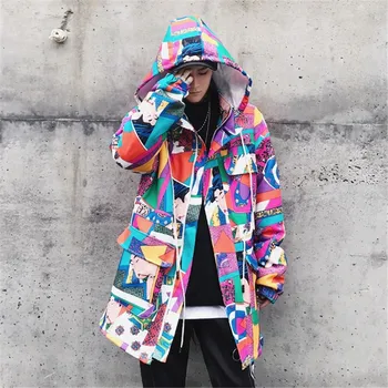 

Male Spring Autrumn Fashion Jacket Japanese Street Doodle Men Thin Jackets Mens Hip Hop Hooded Jacket Coat Stylish Overcoat