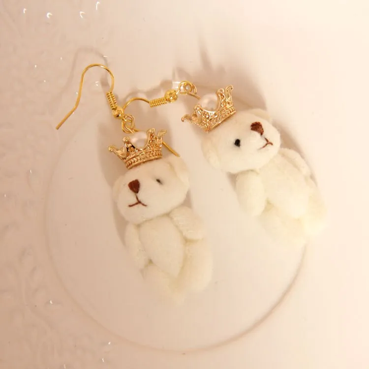 

Princess sweet lolita jewelry earings Valentine's day gifts crown cute plush teddy bear earrings Vintage pendant jewelry EH-68