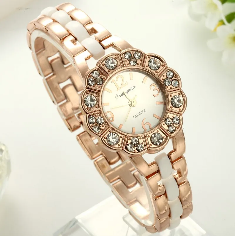 

2019 Women Luxury watch Rose gold Bracelet watches full steel strip elegant fashion all-match flower-shaped Crystal wristwatch