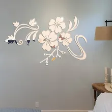 New Fashion Aufkleber Gold Silber Acryl 3D Spiegel Blume Home Decor Vinyl Aufkleber Für Kinder kinder schlafzimmer VBD56 P0.3