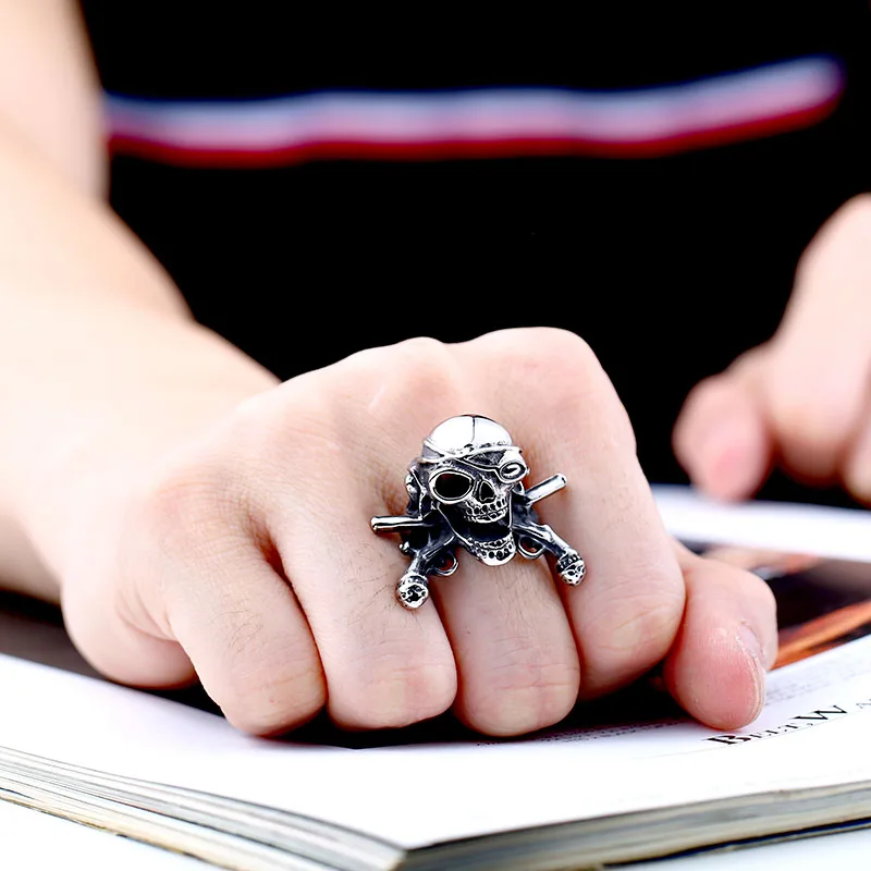 Beier Cool Biker Pirate Skull Stainless Titanium Steel Man's High Super Quality Punk Ring free shipping BR8-370