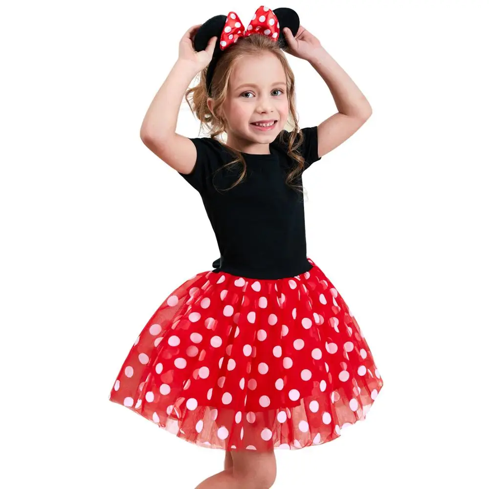 

Minnie Tutu Girls Dress Sets With Mouse Headband Princess Halloween Costume Dresses Polka Dot Dress Minnie Cosplay Dress Vestido