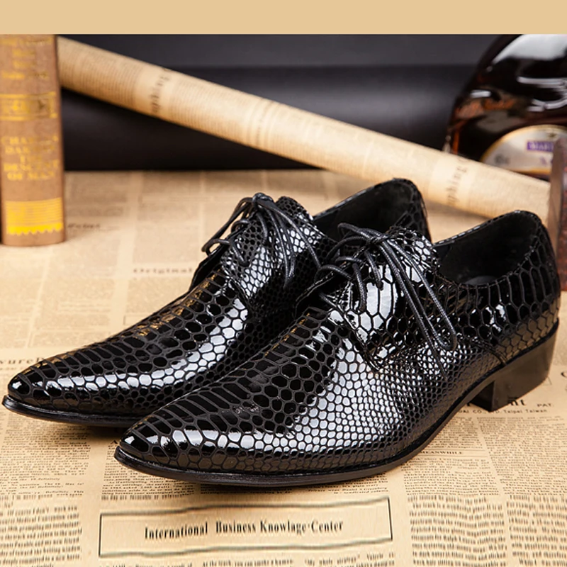 

2016 New Arrival Formal Brand Genuine Leather Pointed Toe Printing Dress Shoes Patent Leather Oxford Shoes For Men FPT013