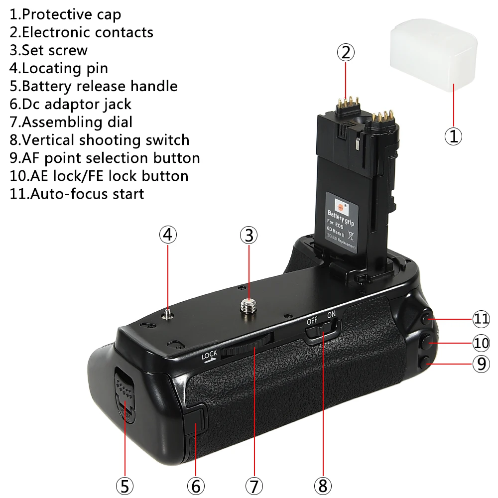 DSTE батарейный блок BG-E21 с 2 шт LP-E6 для Canon 6D Mark II