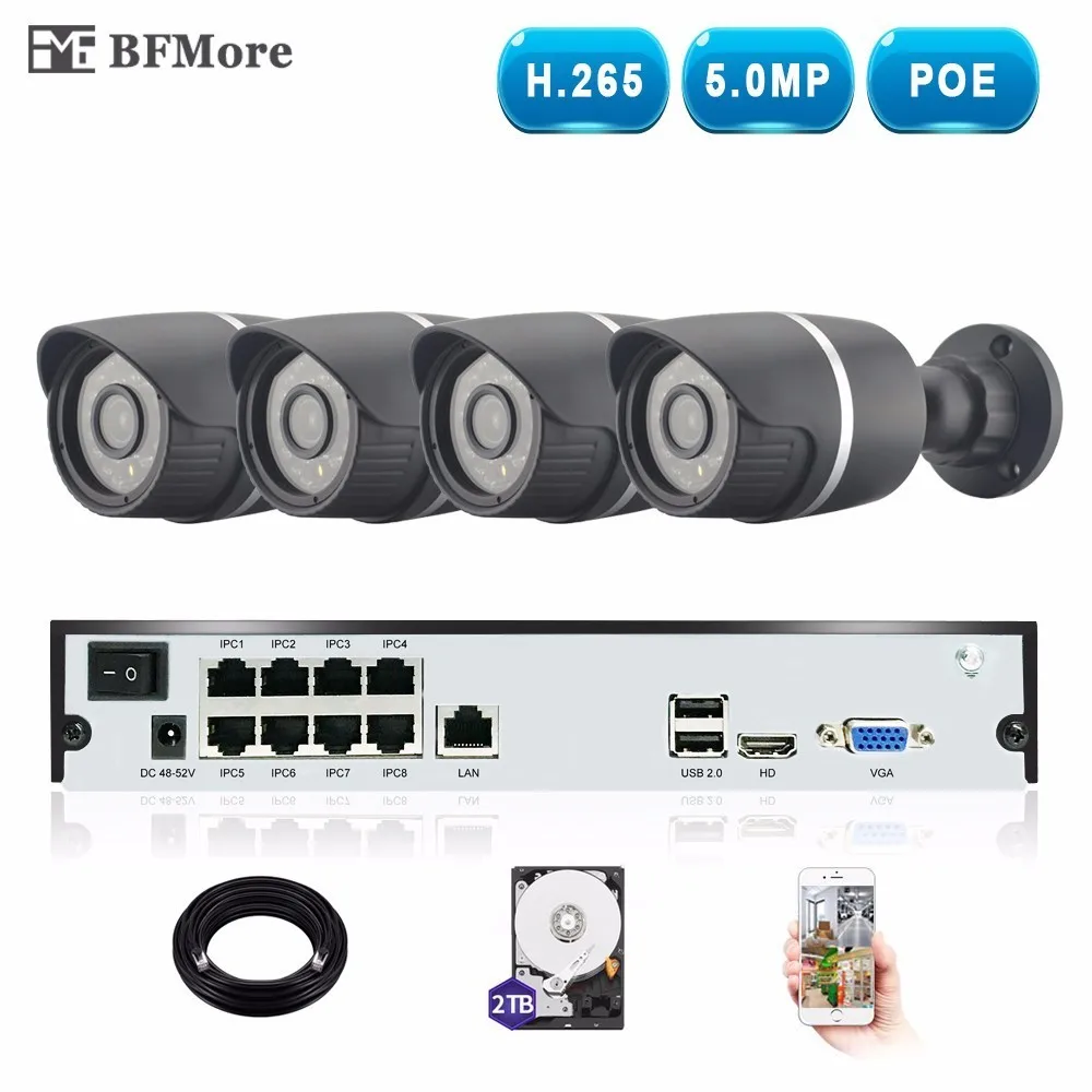 BFMore 4CH H 265 H 265 5 0MP POE NVR Kit CCTV System IP Camera font
