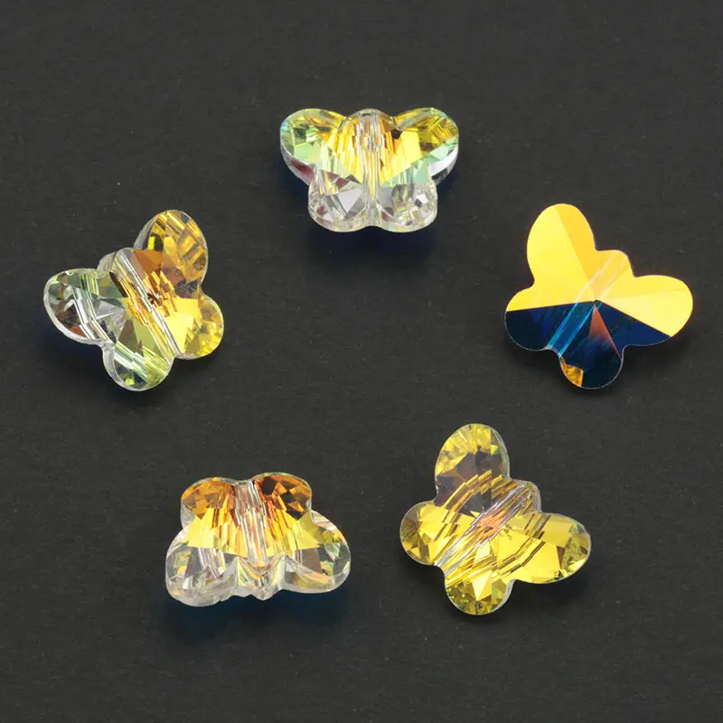

Best quality 14mm 28pcs straight hole charms crystal butterfly beads glass butterfly pendant rhinestones for Jewelry making DIY