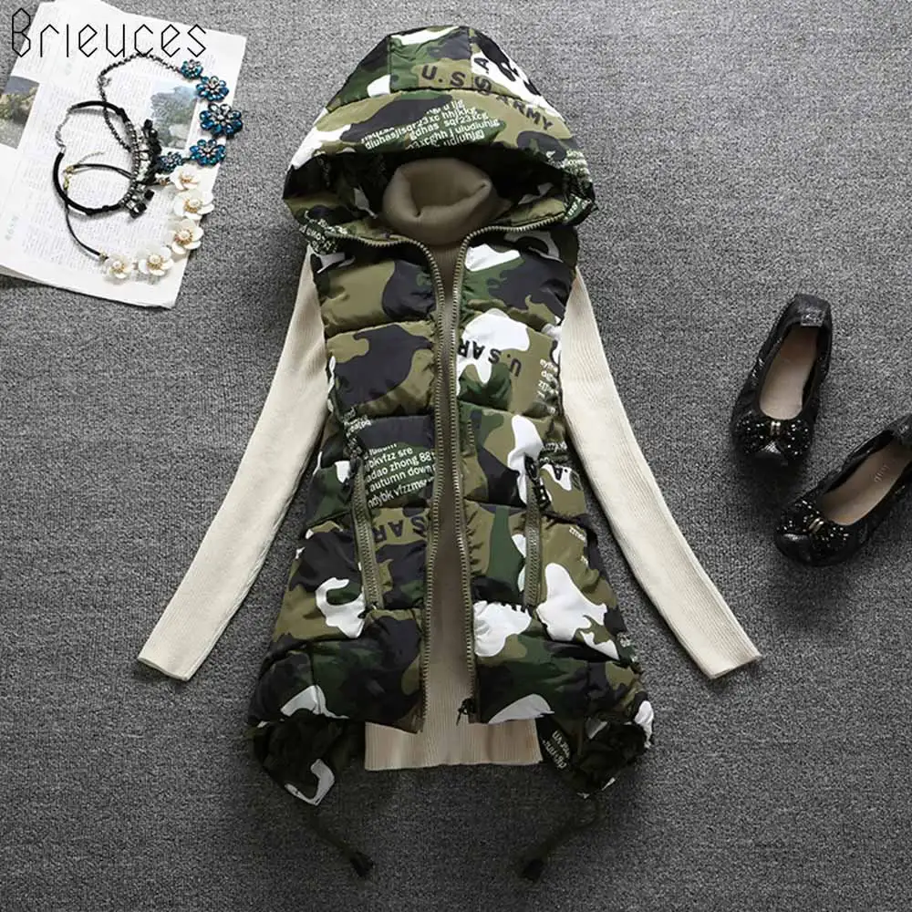 Brieuces 2018 New Winter Vest women Casual Autumn Winter Sleeveless Waistcoat Hooded Long Warm Cotton Padded Top Vest Jacket