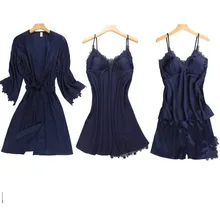 Женская летняя лед Шелковая пижама с подтяжками шорты с подтяжками на груди сексуальное подвешивающее платье халат из четырех частей домашний костюм