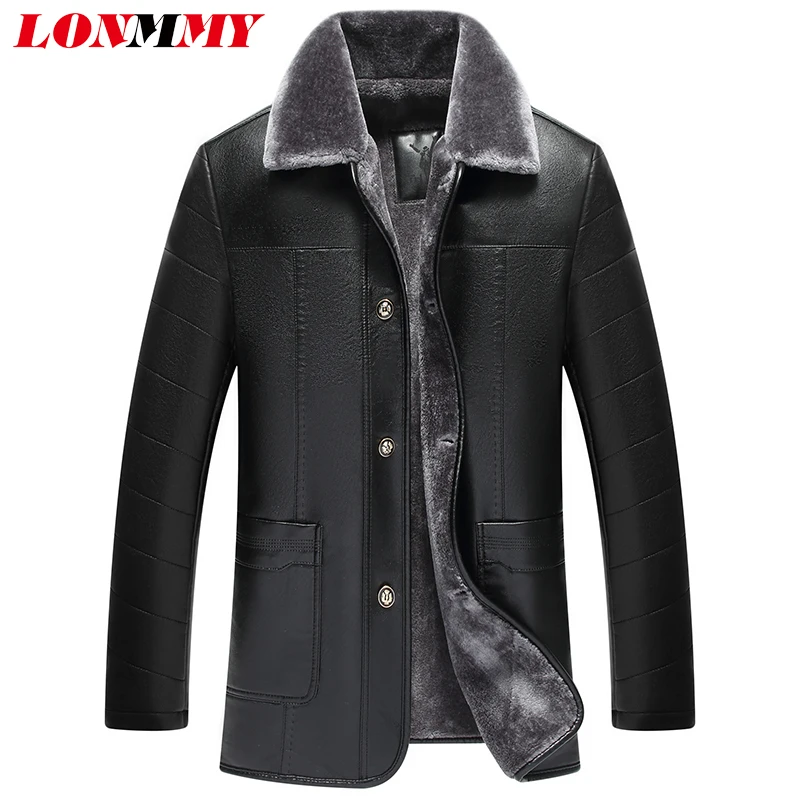 LONMMY 6XL Winter jacket men fur coat male Plus velvet thickened liner motercycle Faux Leather 