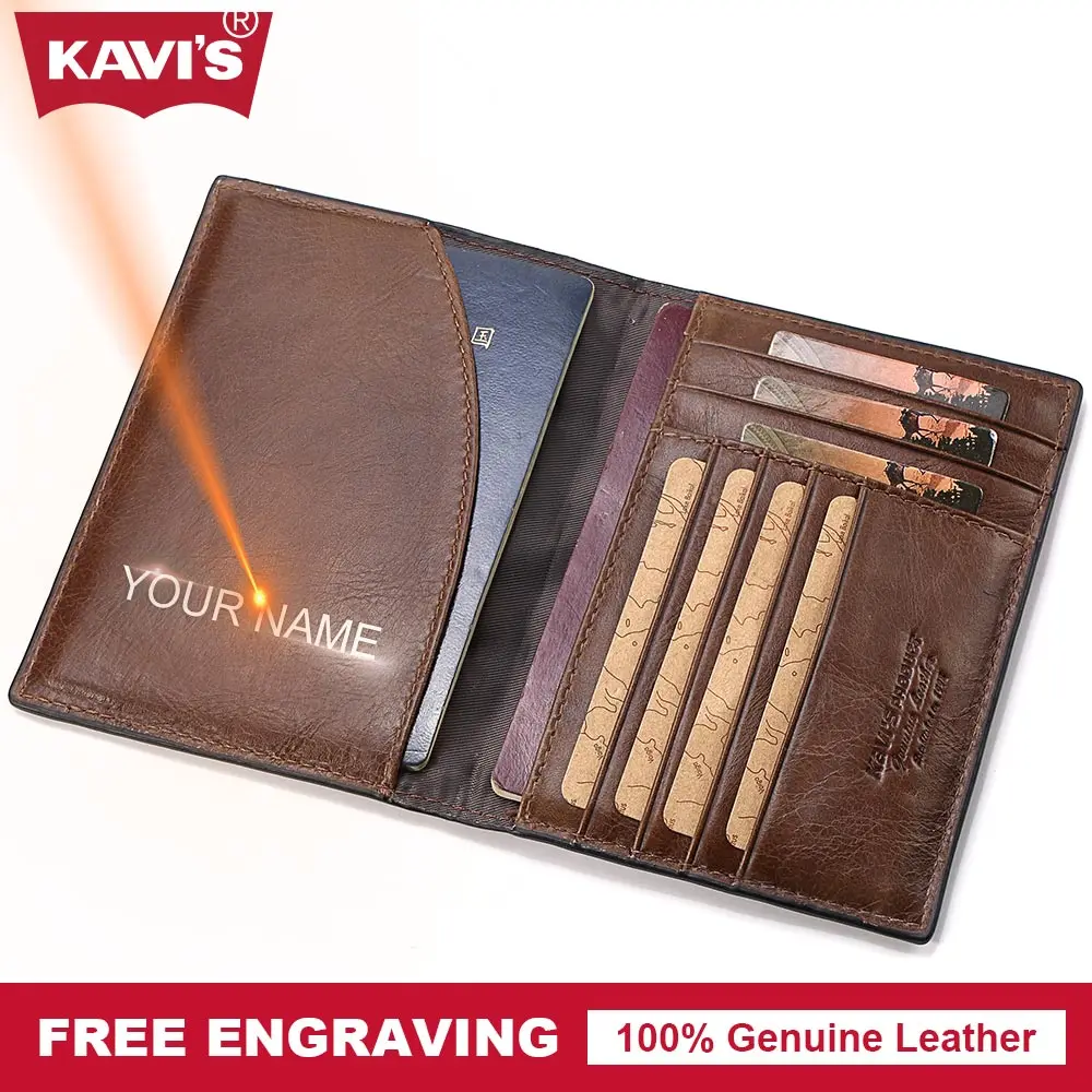 KAVIS Vintage Genuine Cow Leather Passport Small ID Card Holder Cover