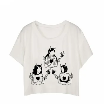 

Summer Short T-shirt Women Devil Printing O-neck Casual Female Funny T-shirt Streetwear Graphic Tees Women