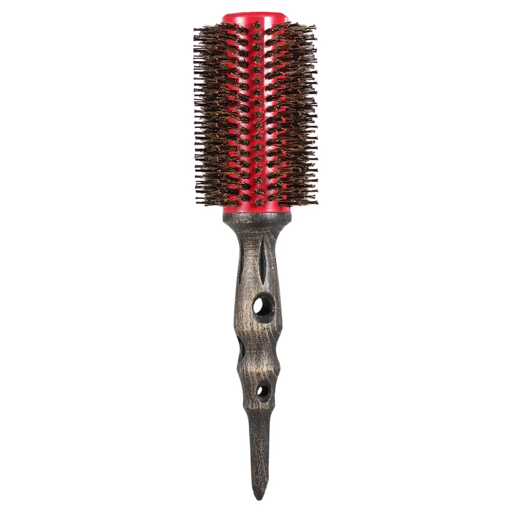 Boar Bristle Hair Comb Round Hair Brush Roller Comb Non slip Wood Handle Round Comb Wet Curly