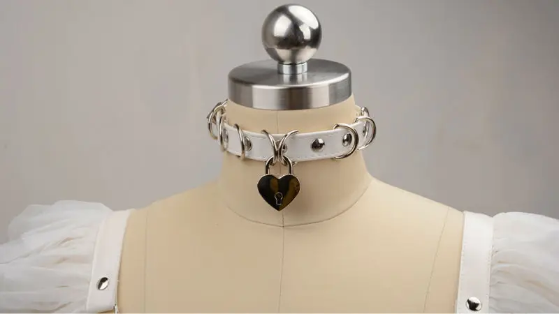 Harajuku Cute Romantic Heart Lockable Choker With Key 2 Layer PU Leather Collar Necklace D Sharp Metal Buckle Choker 10