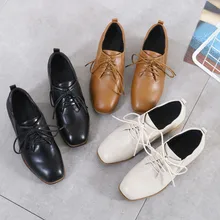 Осенне-весенняя обувь на шнуровке из микрофибры с квадратным носком женская повседневная обувь женская обувь оксфорды на толстом каблуке 4 цвета