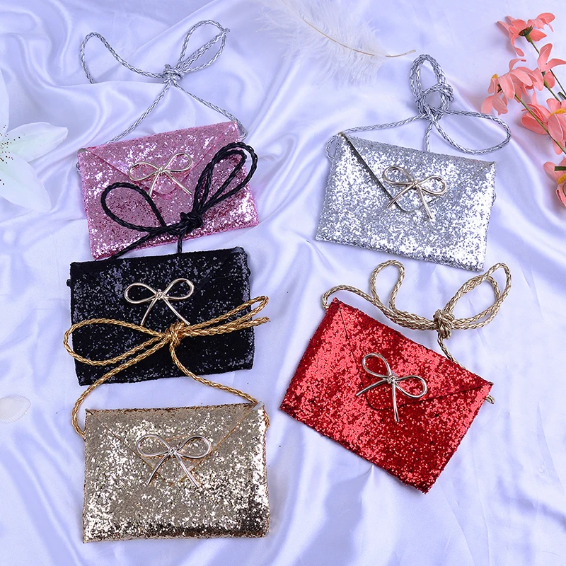 1pc Sequin Bowknot Shoulder Bags Baby Girl Lovely Sparkling Purse Glitter Mini Bag 5 Colors