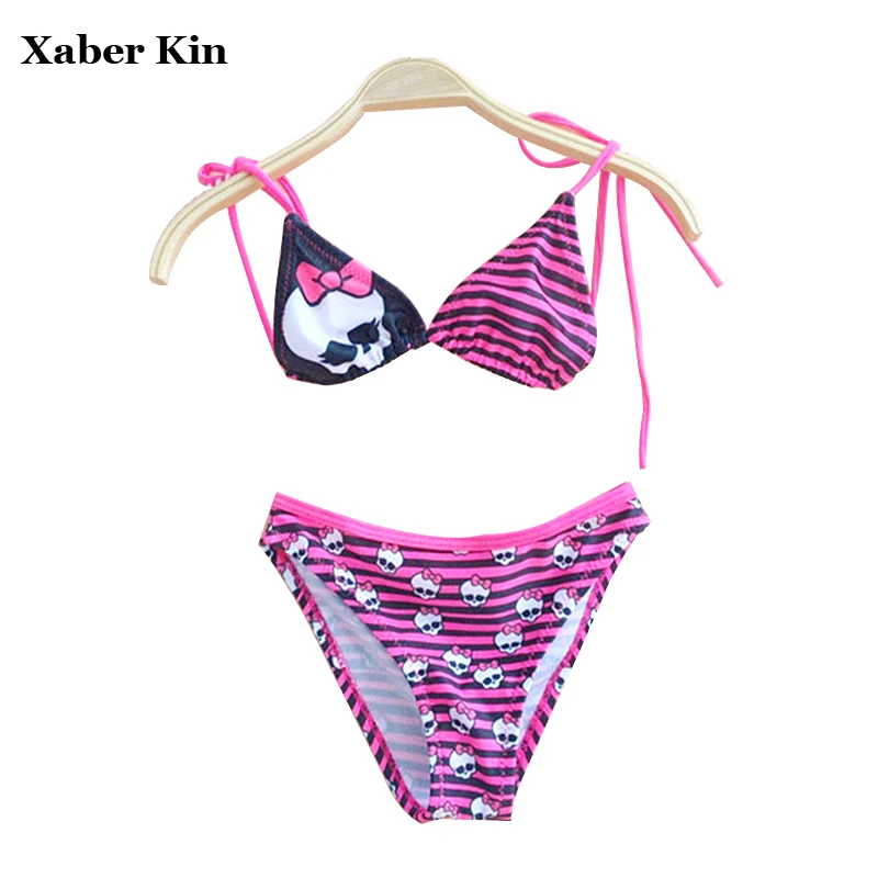 

Infantil Girls Swimsuit Rose Skeleton Children Swimwear Striped Bikini Swimming Suit For Girls Beach Swimwear Biquini G3-SW602