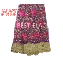 Hot sale red nigerian african lace fabrics french guipure tulle lace fabric for wedding party dress 5yds1681113h18-T