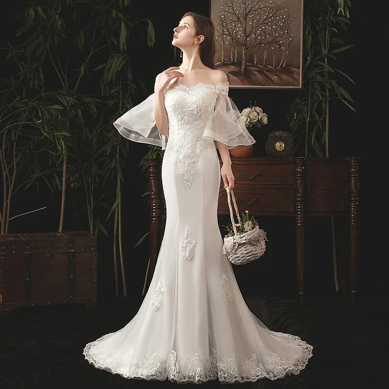 Vestido Novia Sirena Роскошные кружевные свадебные платья Русалочки с коротким рукавом