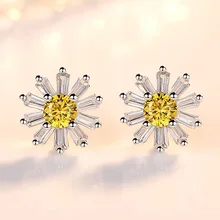 Boucles d'oreilles en argent sterling 100%, fleur de glace en cristal jaune, à la mode, bijoux Anti-allergie pour femmes, cadeau, 925