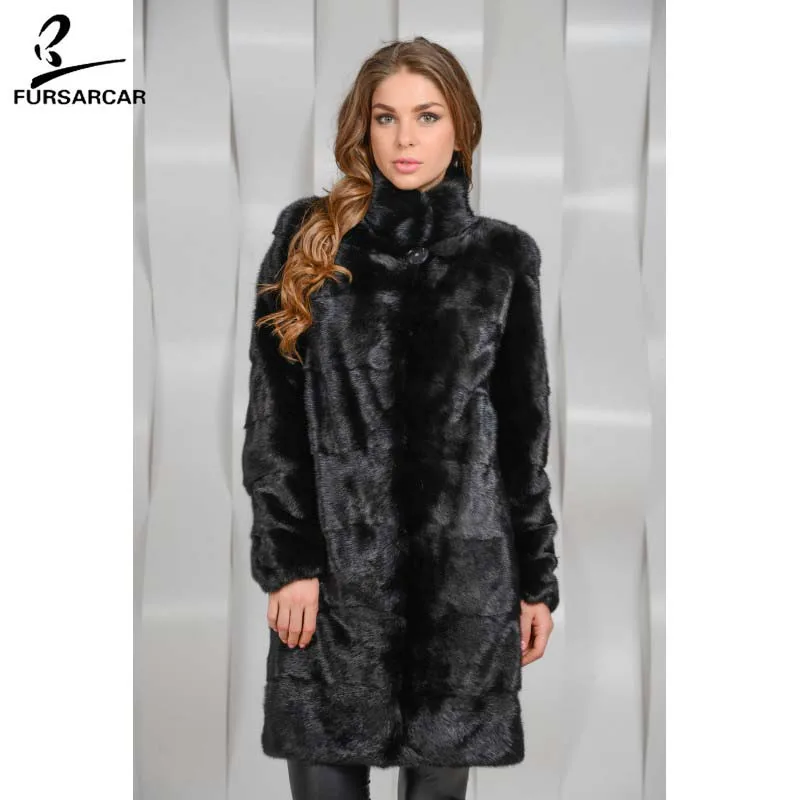 Mode Long Dark Veste Véritable Fourrure black De Peau Femmes Manteau Coffee Vison Réel Fursarcar Entière Col En Chaud Pour Nouveau Avec Hiver kP8nwO0