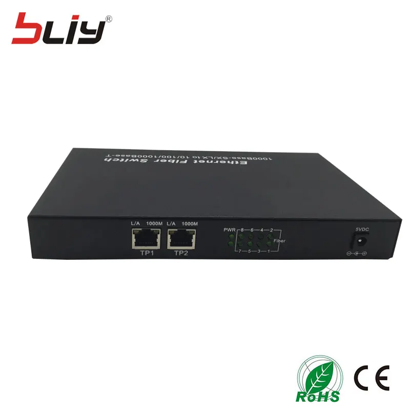 100% новый волоконно оптический media converter 8 волокна 1 RJ45 UTP Gigabit трансивер