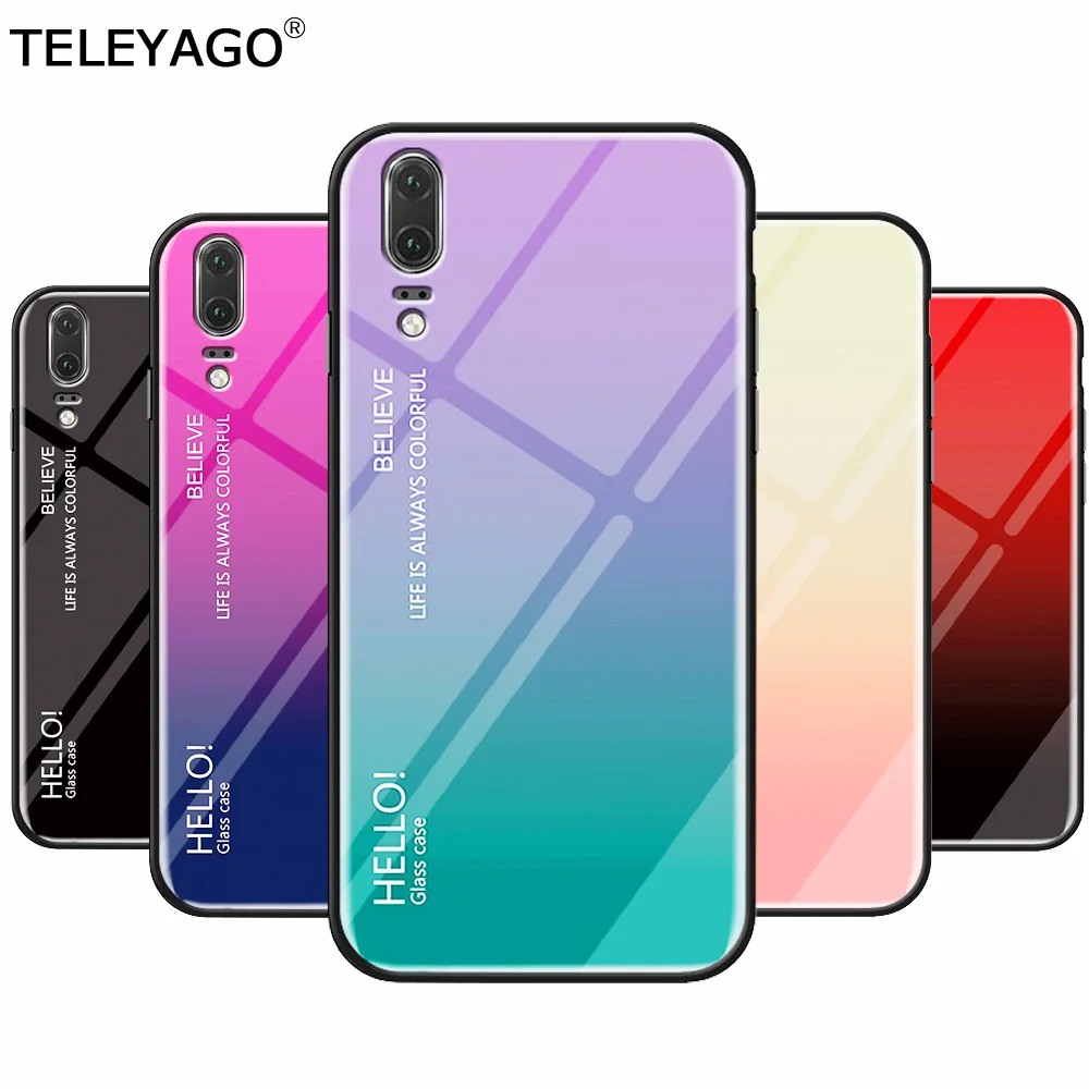 Для Huawei P20/P20 Lite/P20 Pro (plus) чехол тонкий градиентный цвет Закаленное стекло
