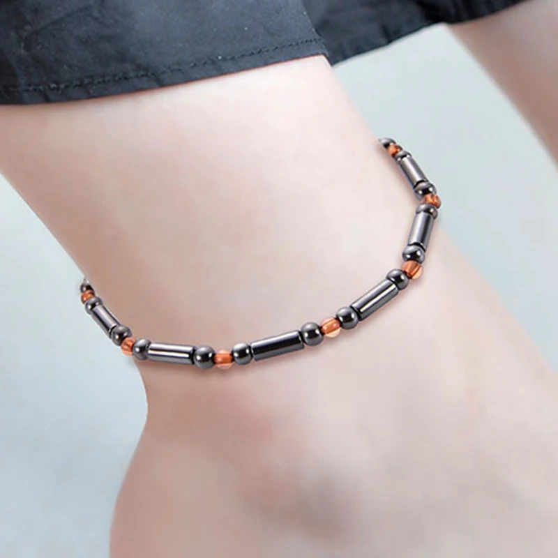 

New Black Magnetic Therapy Anklet Bracelets Shellhard Beads Foot Chain Healthy Weight Loss Ankle Bracelet for Women Men Jewelry