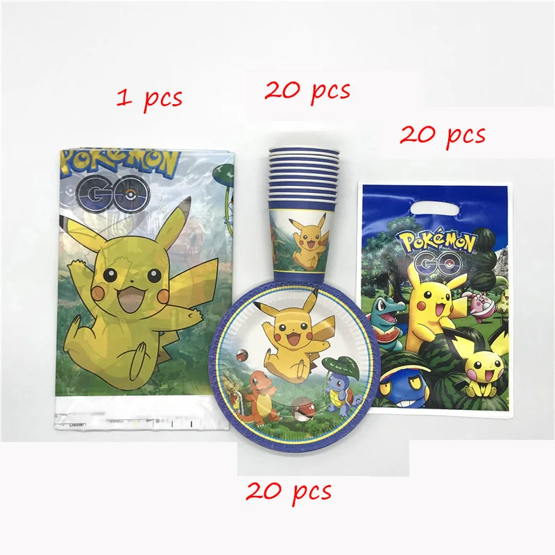 Pokemon Go 81 шт./лот одноразовая посуда для вечеринки на день рождения кружки, тарелки, салфетки Подарочный пакет для детского душа украшения для скатерти - Цвет: beipanLizhuo-61pcs