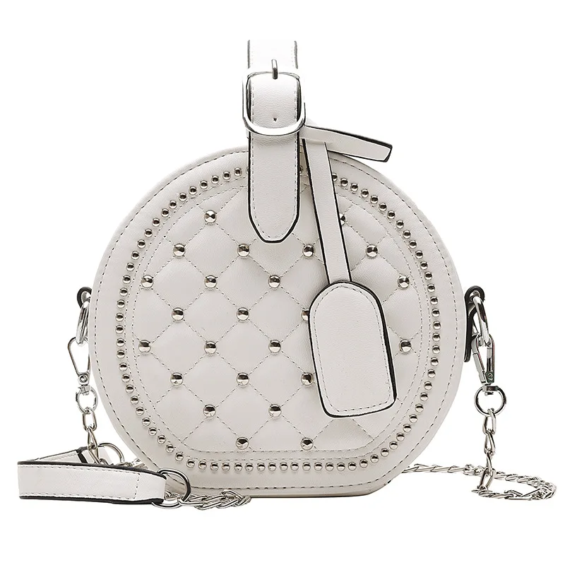 Брендовая женская дизайнерская сумка из искусственной кожи, женская сумка с заклепками, маленькая круглая Влагонепроницаемая ручная сумка Baitie, сумка на одно плечо - Color: White