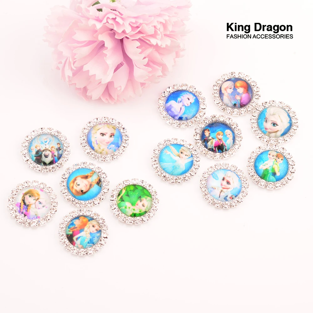 

Rhinestone Embellishment with Resin Printed Flatback Button For Hair Bow Center 20MM 10pcs/lot KD242