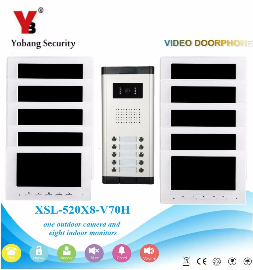 YobangSecurity видео домофон 7 дюймов монитор проводной видео звонок в дверь домофон 1 Камера 10 монитор Системы комплект