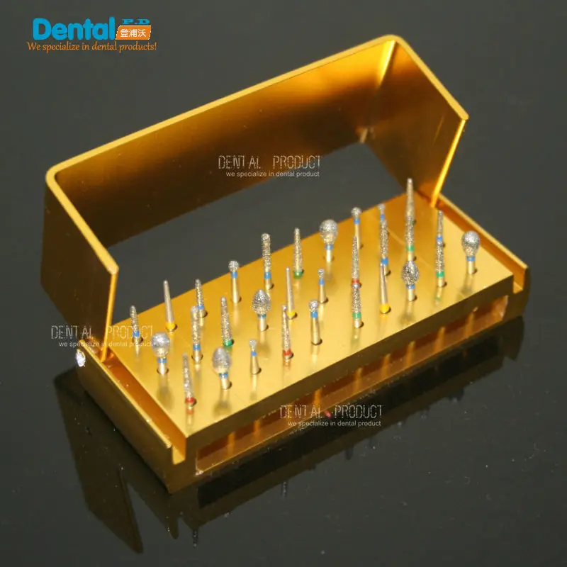 

High Speed Burs 30Pcs Dental Diamond Burs Drill + Disinfection Golden Bur Block