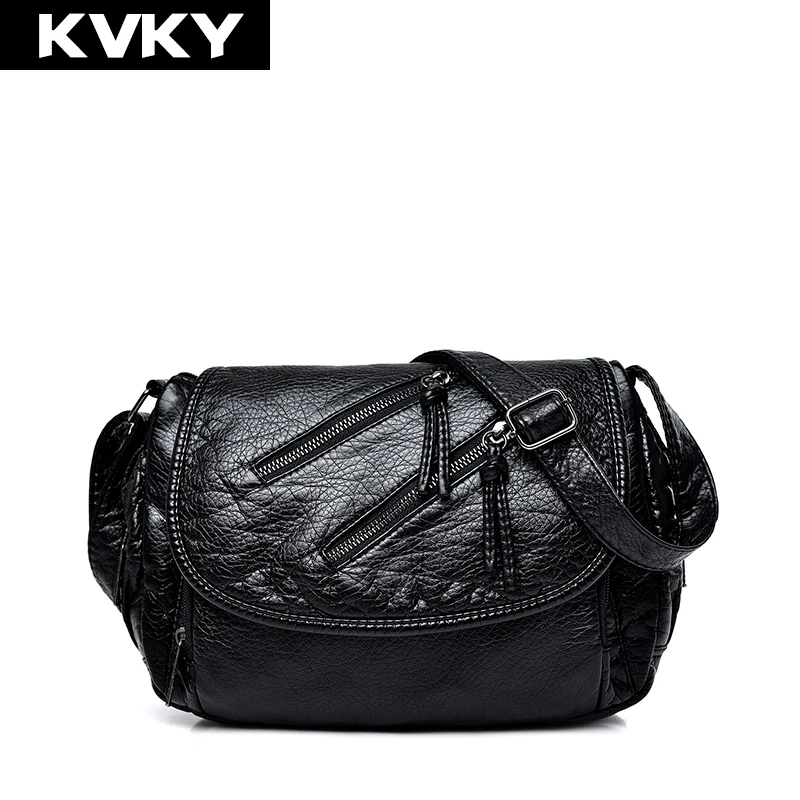 

KVKY Brand Soft Leather Bag Multi Zipper Pocket Women Shoulder Bags Women Handbags Ladies Crossbody Bag Female Casual Tote Bolsa