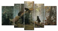 Wall art forest bear painting picture print canvas family modern decoration picture 5 piece set with framed XJ1-300-105