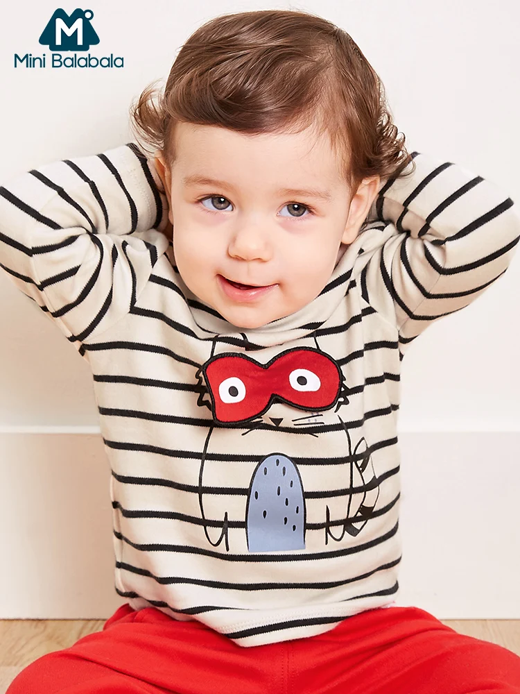 

Mini Balabala Baby Graphic Stripe Tops T-shirt Long Sleeve Shirt Infant Newborn Baby Boys Girls Clothes Clothing Open Shoulder