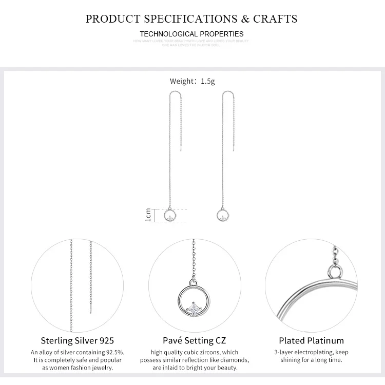 WOSTU, дизайн, 925 пробы, серебро, Круглый Круг, с прозрачным квадратным цирконием, длинные висячие серьги для женщин, ювелирные изделия CQE080
