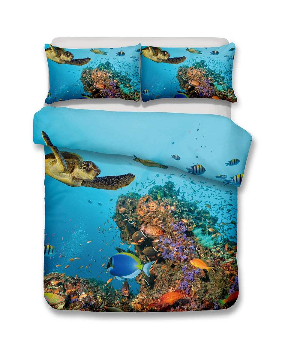 HELENGILI 3D постельное белье набор морской черепахи принт пододеяльник набор реалистичные постельное белье с наволочкой набор домашнего текстиля#2-02