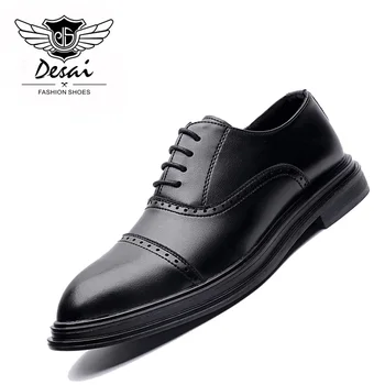 

DESAI Shoes Men Business Casual Shoes Simple Carved Pointy Flats Men's Business Footwear Lace-Up Wear Comfort Work Shoes
