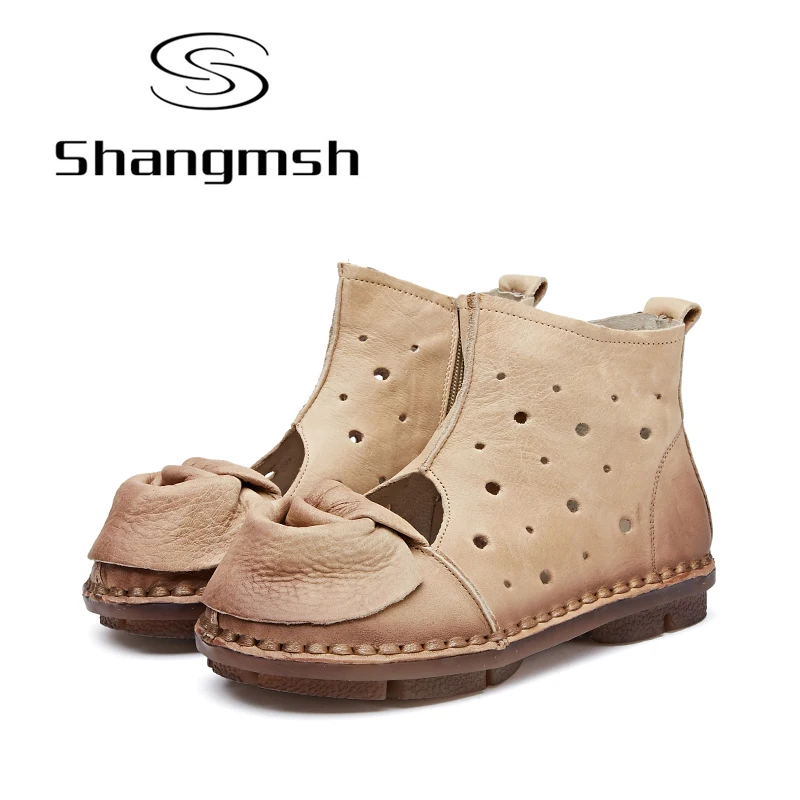 

Shangmsh 2018 Solid Black Women Boots Handmade Woman Comfortable Shoes Flats Spring Casual Genuine Leather Ankle Boots For Women