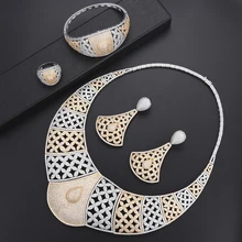 SisCathy 4PCS Jewelry Sets Dubai Women Bride Wedding Accessories CZ Statement Necklace Earrings Bangle Rings For Women vivilady fashion jewelry sets huge imitation pearl rhinestone necklace bangle earrings rings statement women vogue wedding gifts
