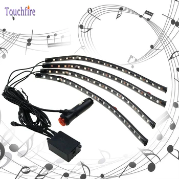 

4PCS Car RGB 18LED Strip 5050SMD 12W Decorative Auto Atmosphere Pathway Interior Light Voice Remote Control 12V