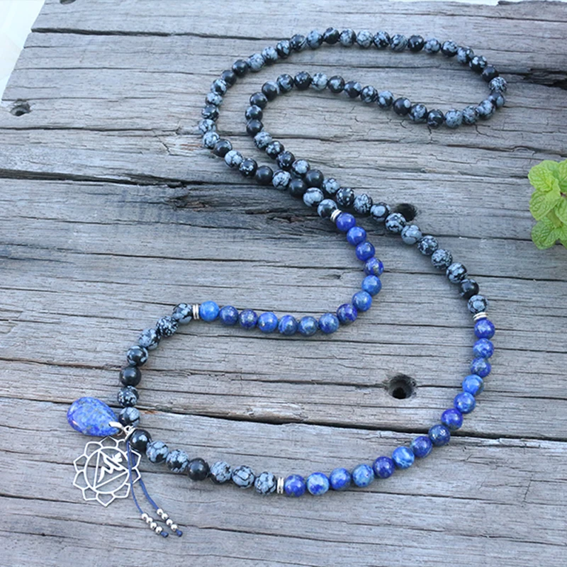8mm Natural Stone Beads, Lapis,Snowflake Obsidian,Chakra,JapaMala Sets,Spiritual Jewelry,Meditation,Inspirational,108 Mala Beads
