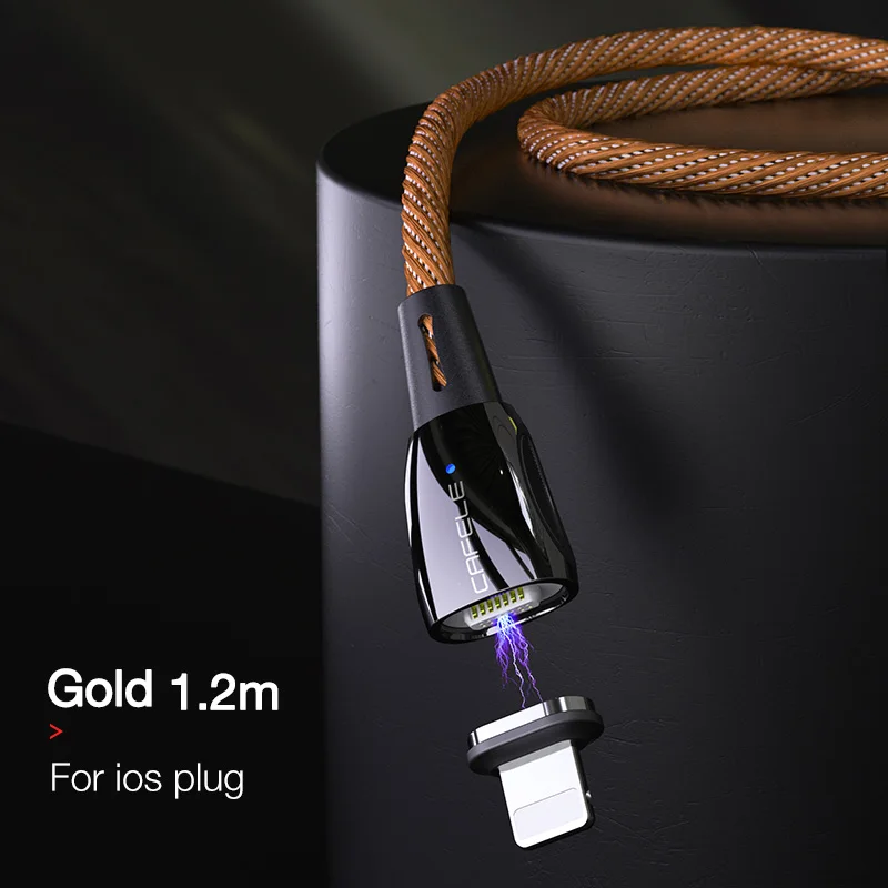 CAFELE Магнитный USB кабель для iPhone Micro QC3.0 USB кабель type C Расширенный цинковый сплав кабель зарядное устройство для samsung Xiaomi huawei - Цвет: Gold for IOS