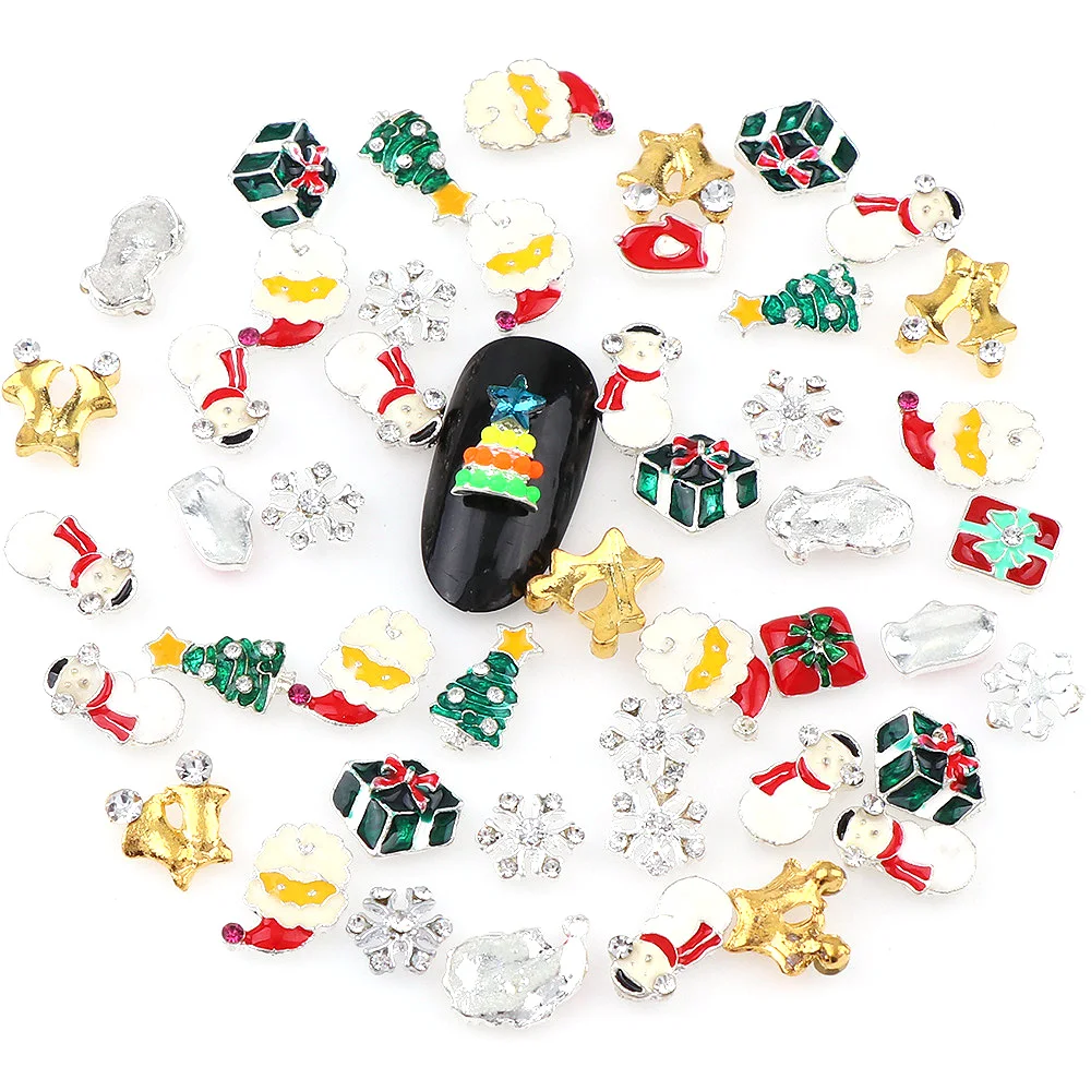 10 шт 7-12 мм микс 3D Рождественская серия дизайн ногтей металлический декор стразы, сплав ногтей амулеты, украшения на ногти салонные принадлежности