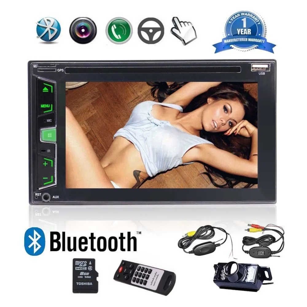 

Double Din Car Audio Car Radio Bluetooth, DVD/CD/MP3/USB/SD AM/FM Car Stereo 6.2'' Digital LCD Monitor GPS+Wireless Rear Camera